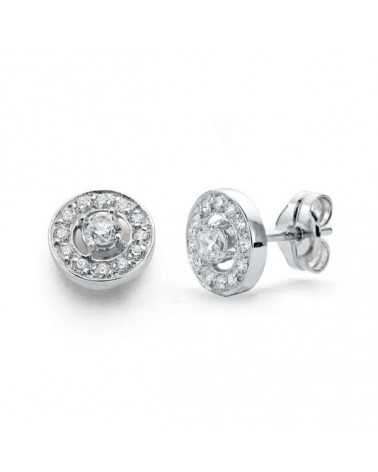 Pendientes oro 18k blanco circonitas 8mm cierre presión