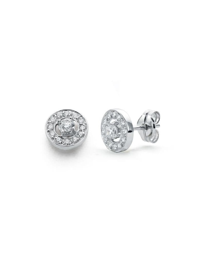 Pendientes oro 18k blanco circonitas 8mm cierre presión