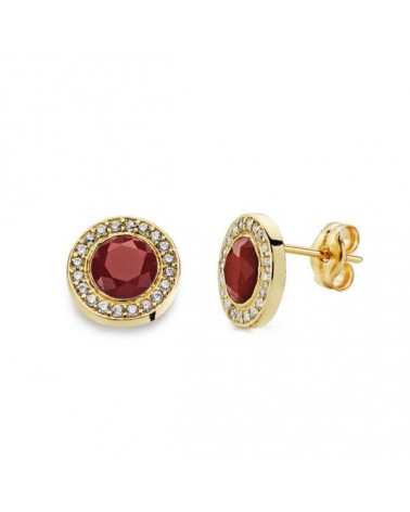 Pendientes oro 18k piedra roja circonita 5 mm
