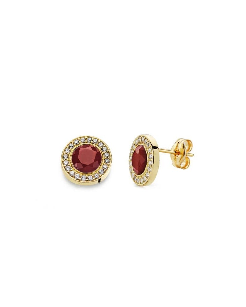 Pendientes oro 18k piedra roja circonita 5 mm