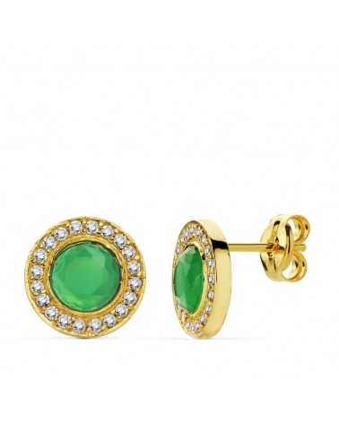 Pendientes oro 18k amarillo piedra verde circonita 9mm