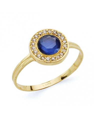 Sortija oro 18k piedra azul circonitas orla 9mm