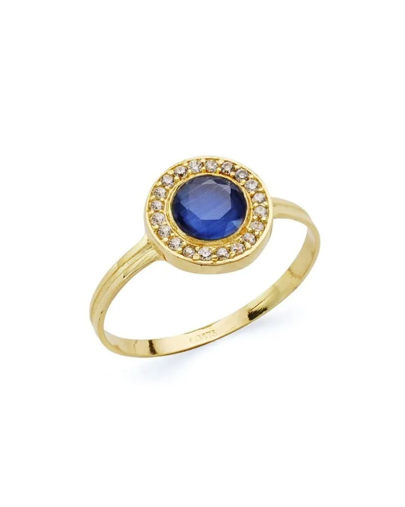 Sortija oro 18k piedra azul circonitas orla 9mm