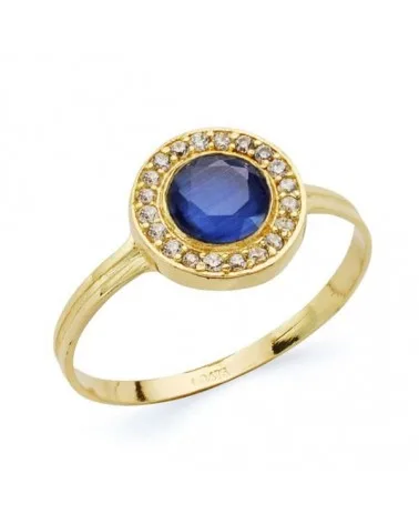 Sortija oro 18k piedra azul circonitas orla 9mm