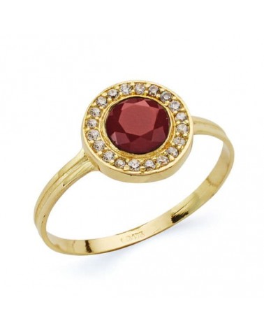 Sortija oro 18k piedra roja circonitas 9mm