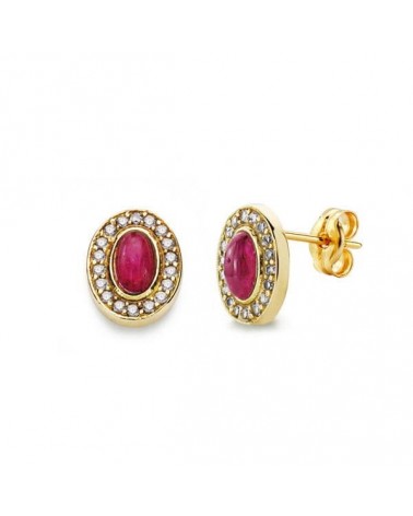 Pendientes oro 18k piedra roja circonitas 9x7mm