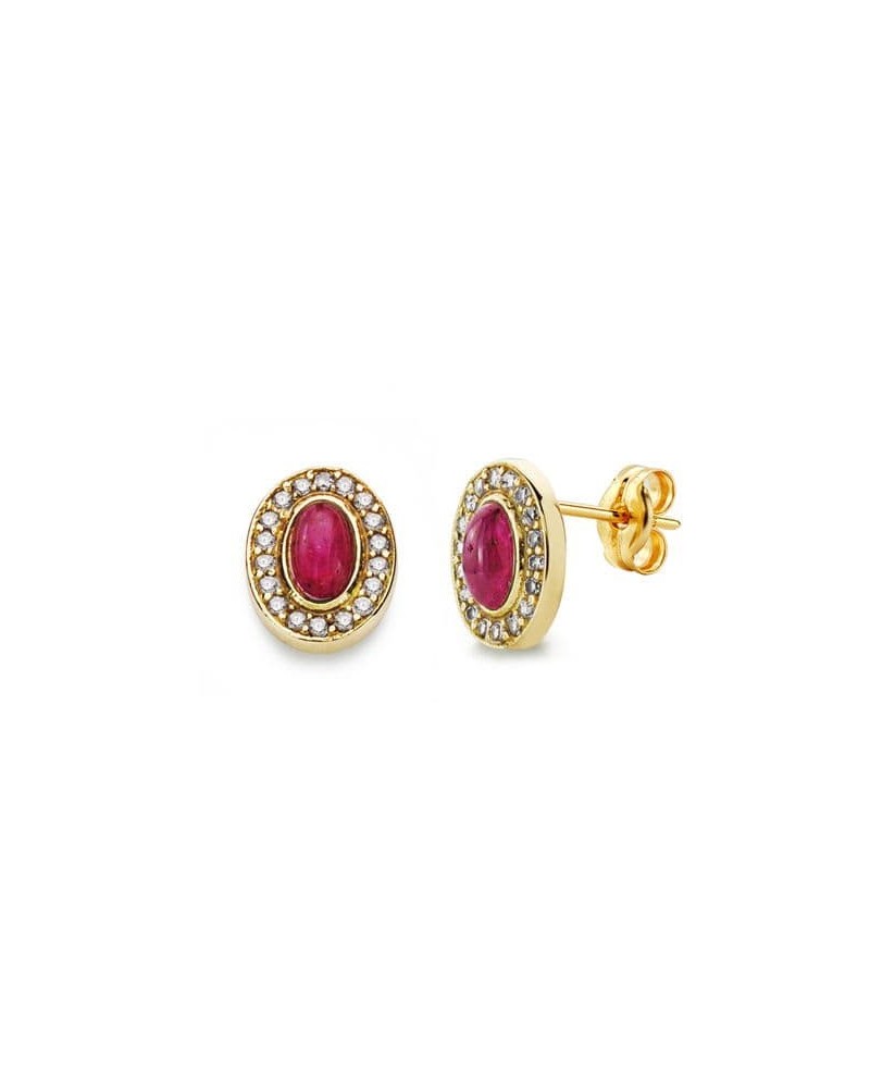 Pendientes oro 18k piedra roja circonitas 9x7mm