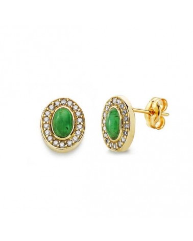 Pendientes oro 18k ovalados piedra verde circonita