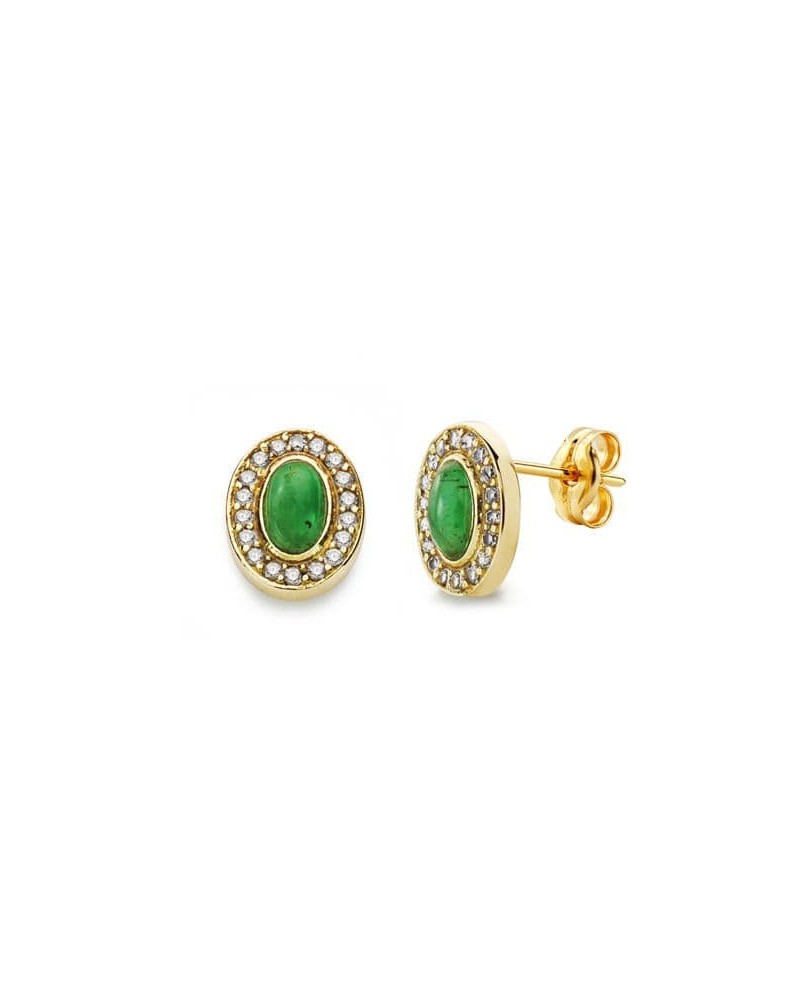 Pendientes oro 18k ovalados piedra verde circonita