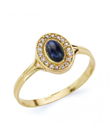 Sortija oro 18k oval piedra azul circonitas 9x7 mm