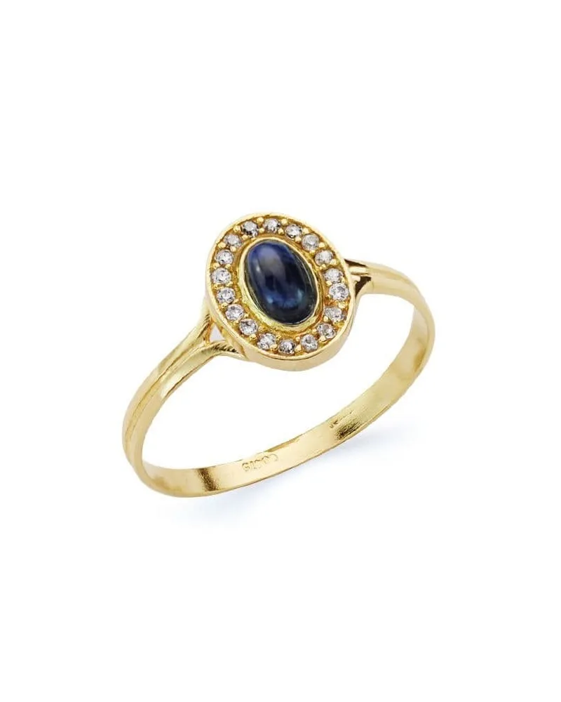 Sortija oro 18k oval piedra azul circonitas 9x7 mm