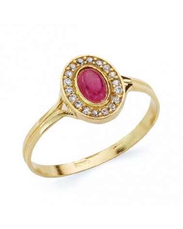 Sortija oro 18k oval piedra roja circonitas 9x7 mm