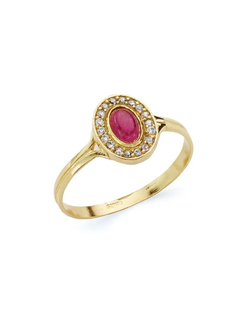 Sortija oro 18k oval piedra roja circonitas 9x7 mm