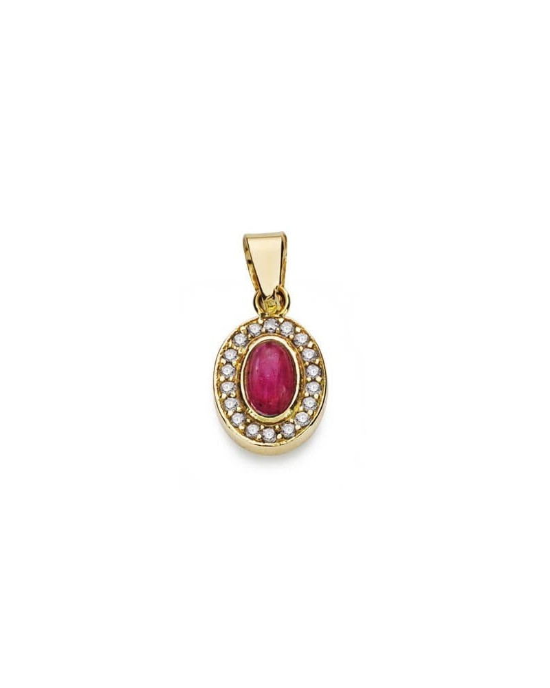 Colgante oro 18k piedra roja circonitas 9x7 mm