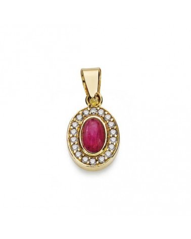 Colgante oro 18k piedra roja circonitas 9x7 mm