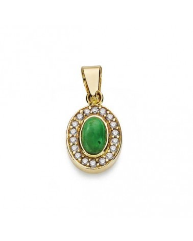 Colgante oro 18k amarillo piedra verde oval circonitas