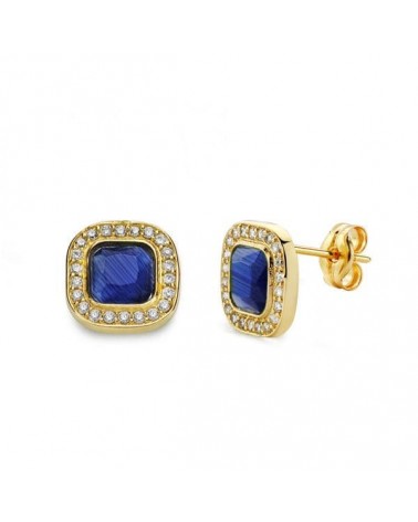 Pendientes oro 18k piedra azul cuadrados 9x9 mm