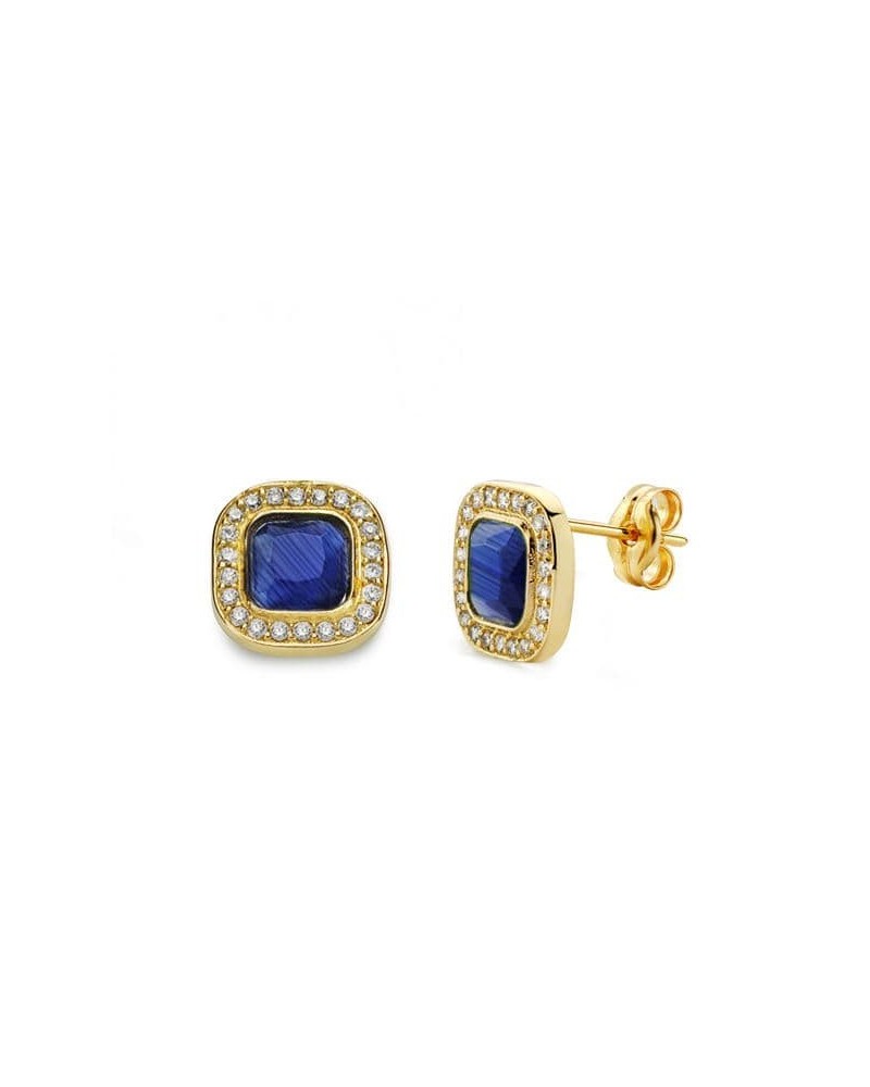 Pendientes oro 18k piedra azul cuadrados 9x9 mm