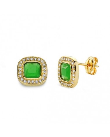Pendientes oro 18k piedra verde cuadrada 9x9 mm