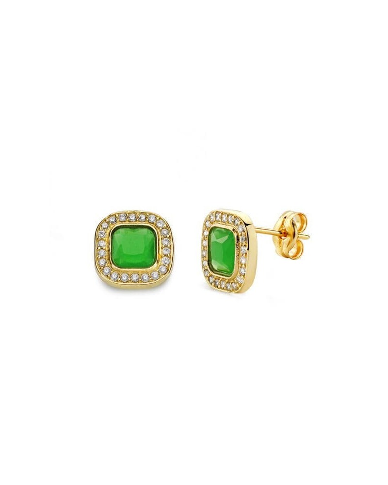 Pendientes oro 18k piedra verde cuadrada 9x9 mm