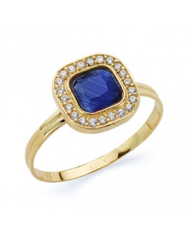 Sortija oro 18k cuadrado circonita azul y blancas