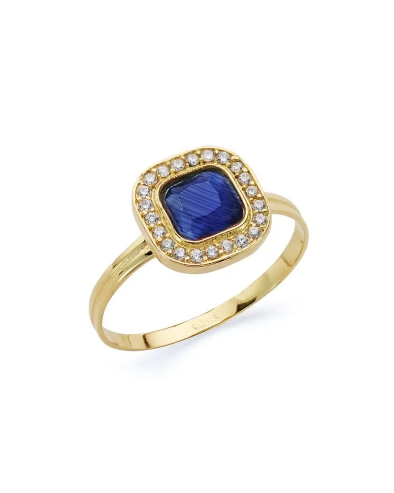Sortija oro 18k cuadrado circonita azul y blancas
