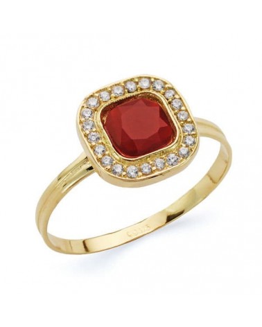Sortija oro 18k piedra roja circonitas 9mm