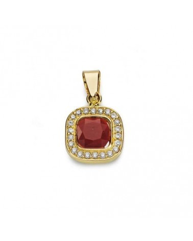 Colgante oro 18k piedra roja circonitas 9x9 mm