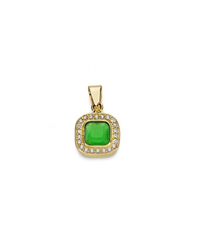 Colgante oro 18k piedra verde circonitas 9x9 mm