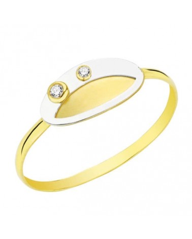 Anillo oro 18k amarillo bicolor oval circonitas