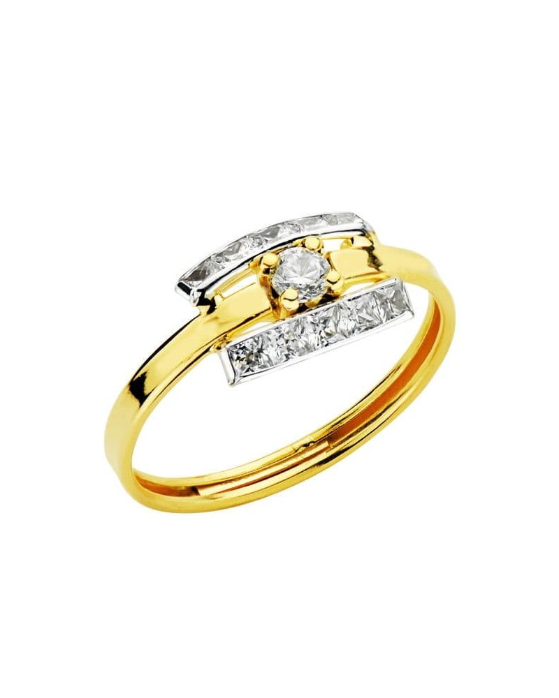 Sortija oro 18k bicolor circonitas carril 7,5mm