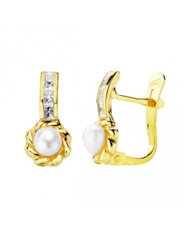 Pendientes oro 18k perla cierre catalán 12x5 mm