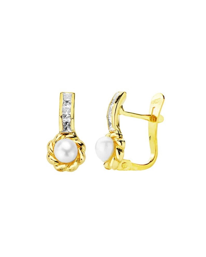 Pendientes oro 18k perla cierre catalán 12x5 mm
