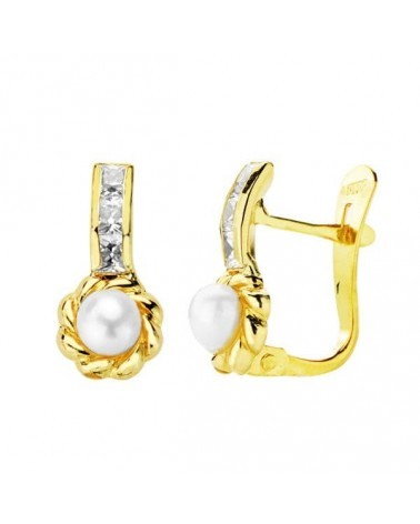 Pendientes oro 18k perla cierre catalán 12x5 mm