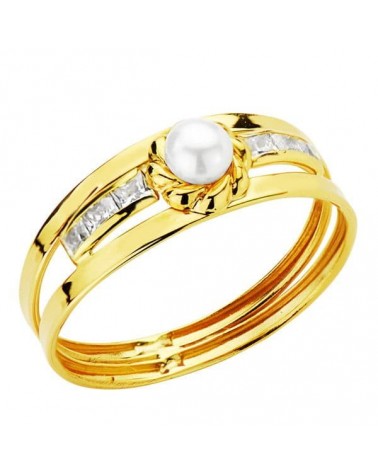 Anillo oro 18k perla circonitas doble cuerpo comunión