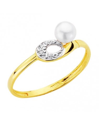 Anillo oro 18k bicolor perla circonitas 4mm