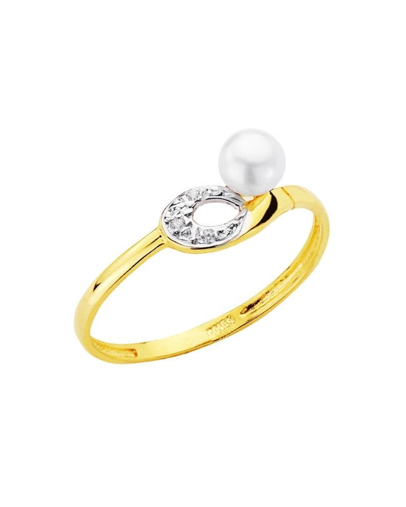 Anillo oro 18k bicolor perla circonitas 4mm