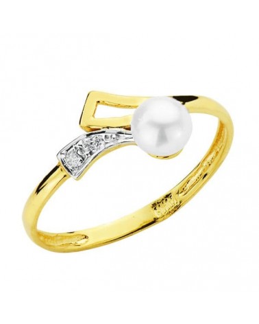 Sortija oro 18k bicolor perla circonitas comunión
