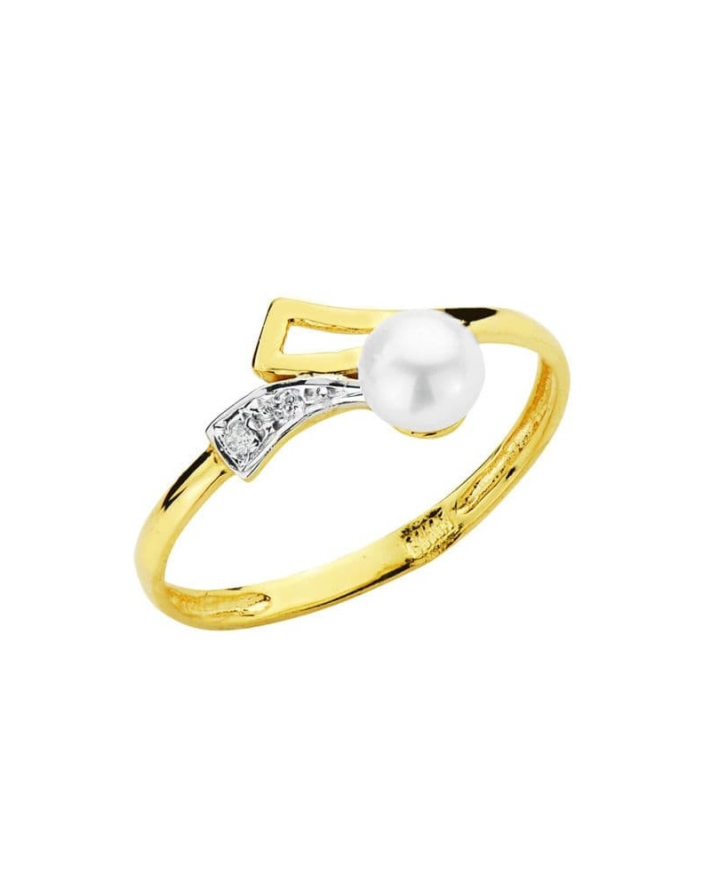 Sortija oro 18k bicolor perla circonitas comunión