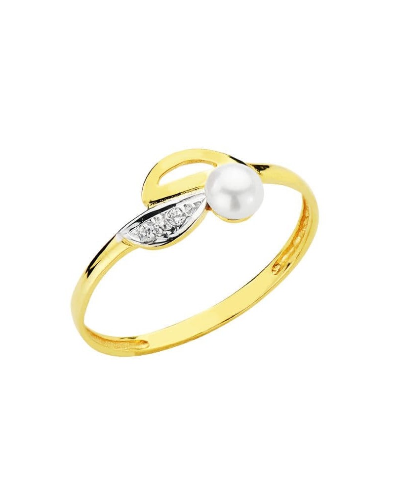 Sortija oro 18k bicolor perla circonitas comunión