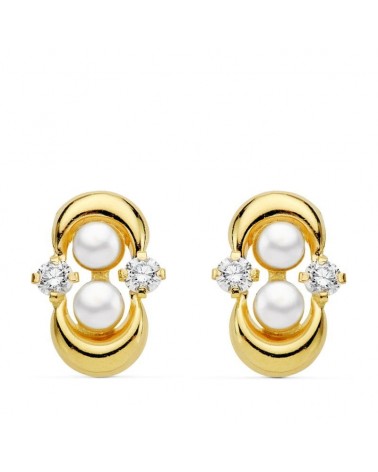 Pendientes oro 18k comunión perla circonita cierre catalán