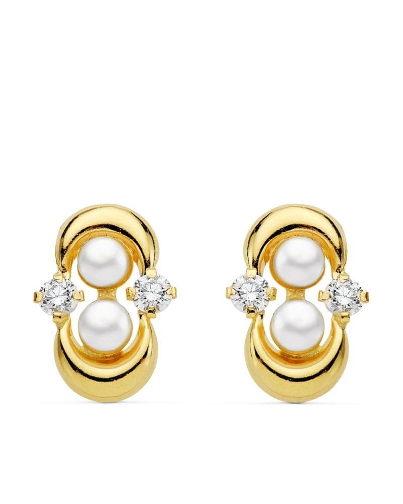 Pendientes oro 18k comunión perla circonita cierre catalán