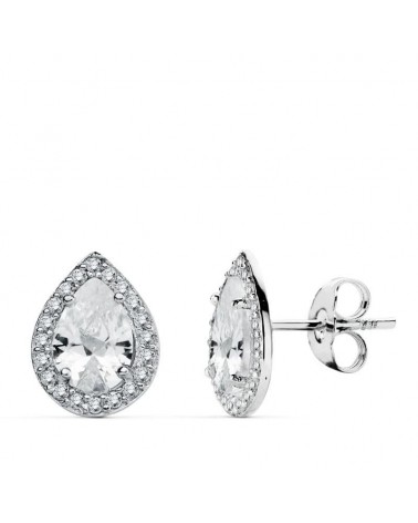 Pendientes oro blanco 18k gota circonita 10x8 mm