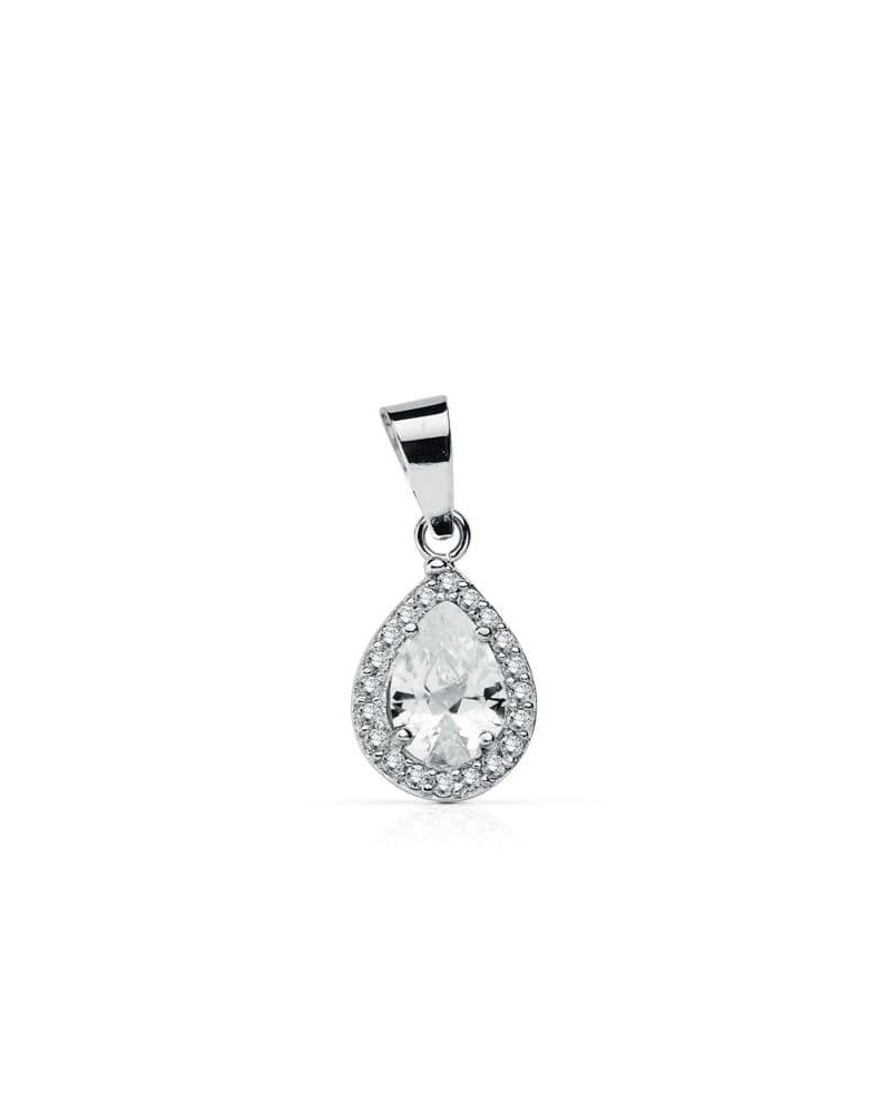 Colgante oro blanco 18k gota circonita