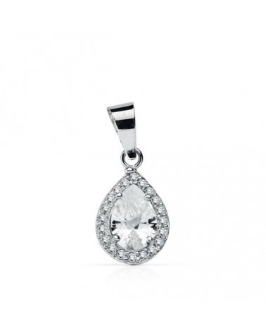 Colgante oro blanco 18k gota circonita
