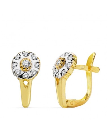 Pendientes oro 18k bicolor circonita cierre catalán