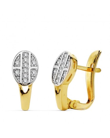 Pendientes oro 18k bicolor circonita cierre catalán 12x5 mm