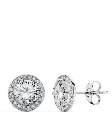 Pendientes oro 18k blanco redondos circonita 9mm
