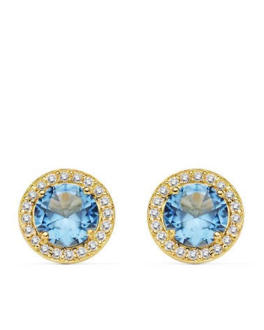 Pendientes oro 18k circonita azul orla brillante 9mm