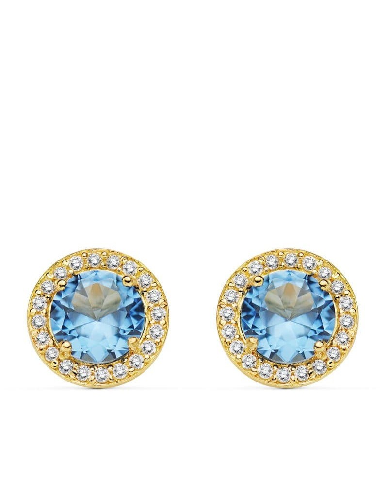 Pendientes oro 18k circonita azul orla brillante 9mm
